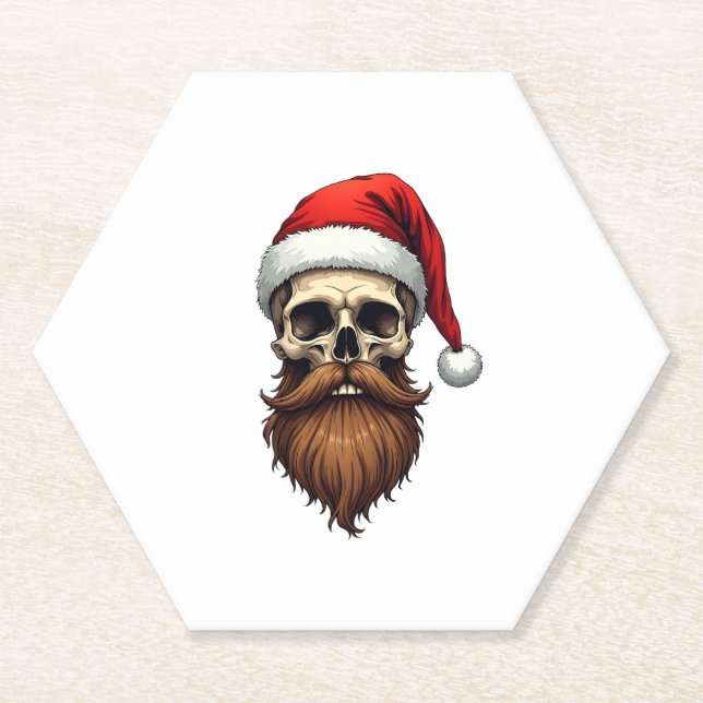 Dessous-de-verre En Papier Funny Hipster Santa Skull Face With Hat Beard Chri (Devant)