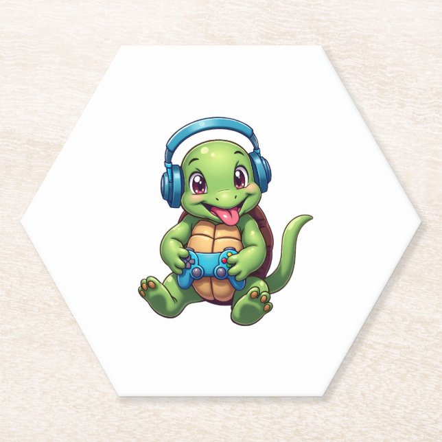 Dessous-de-verre En Papier Funny Turtle Gamer Gaming Turtles Video Game (1) (Devant)