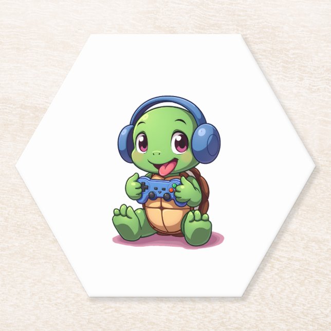 Dessous-de-verre En Papier Funny Turtle Gamer Gaming Turtles Video Game (2) (Devant)