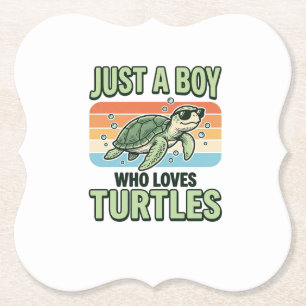 Dessous-de-verre En Papier Garçon qui aime les tortues Dessin de gravure vint