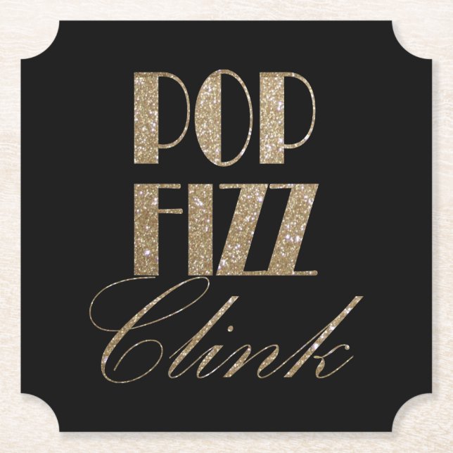 Dessous-de-verre En Papier Gatsby party Gold et Black Pop Fizz Clink (Devant)