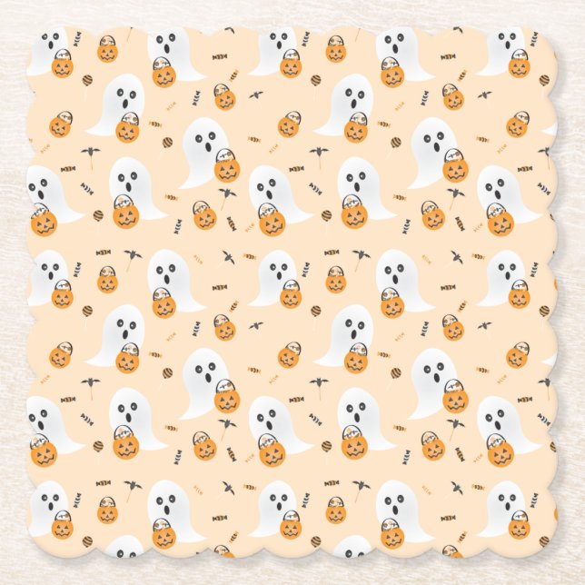 Dessous-de-verre En Papier Ghosts Tricoter Ou Traiter Halloween Candy Pail Mo (Devant)