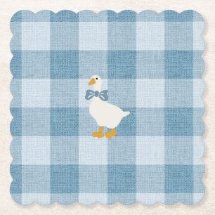 Dessous-de-verre En Papier Gingham Bleu Poudre Baby Shower Canard à Carreaux