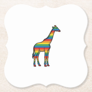 Dessous-de-verre En Papier Girafe Arc-en-Ciel Gravure Vintage Vector Design_1