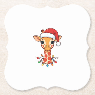 Dessous-de-verre En Papier Girafe de Noël chapeau de Père Noël et lumières co