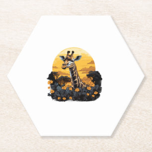 Dessous-de-verre En Papier Giraffe Coucher de soleil Animal floral Art Savann