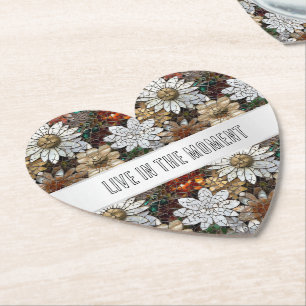 Dessous-de-verre En Papier Glam Champagne Or Rouge Fleurs blanches