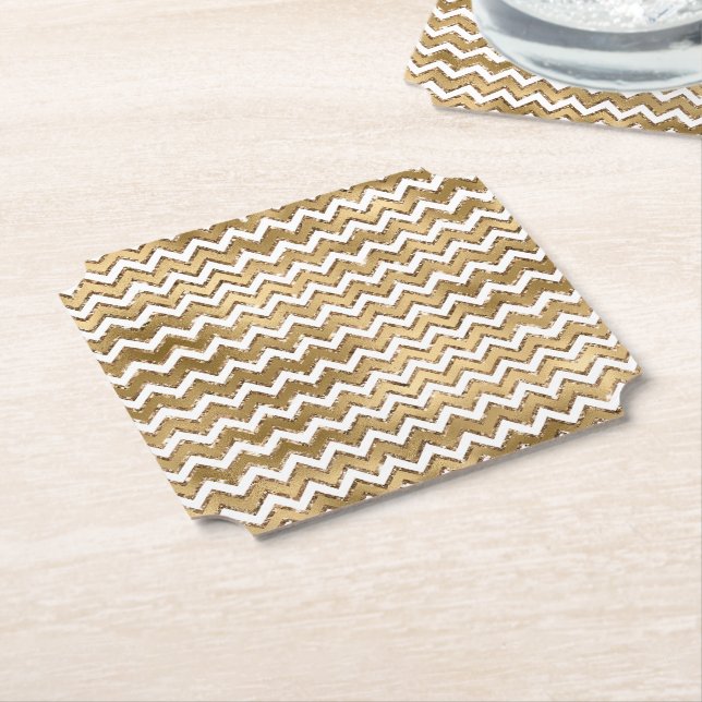 Dessous-de-verre En Papier Glam Gold White Zigzag (Incliné)