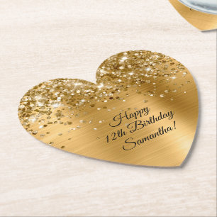 Dessous-de-verre En Papier Glittery Gold Foil Joyeux 12e anniversaire