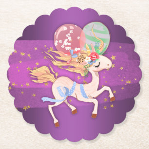 Dessous-de-verre En Papier Gold Stars et Purple Unicorn