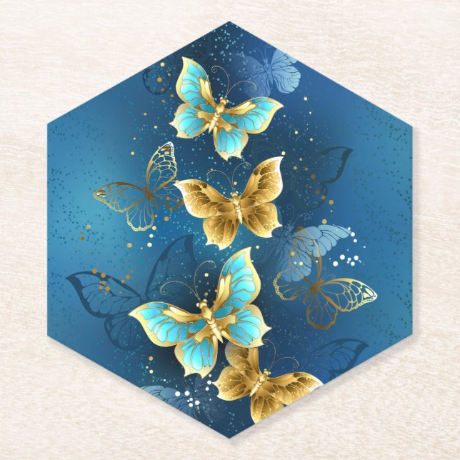 Dessous-de-verre En Papier Golden butterflies (Devant)