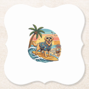 Dessous-de-verre En Papier Golden Retriever Chien Surfant Planche de Surf Cou