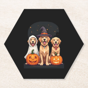 Dessous-de-verre En Papier Golden Retriever Ghost Halloween Tricoter Ou Treat