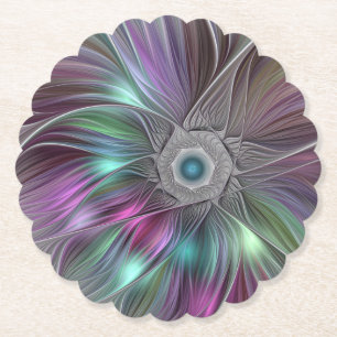 Dessous-de-verre En Papier Grande Fleur colorée Abstraite Trippy Fractal Art