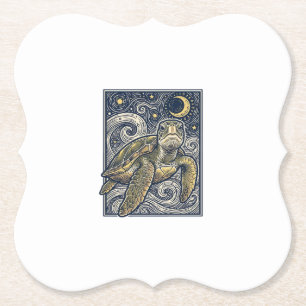 Dessous-de-verre En Papier Gravure Vintage Tortue de Mer Nuit Étoilée