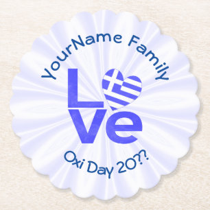 Dessous-de-verre En Papier Grèce Drapeau Cœur Bleu AMOUR Personnalisé