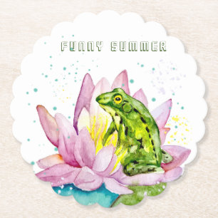 Dessous-de-verre En Papier Grenouille drôle sur un lotus