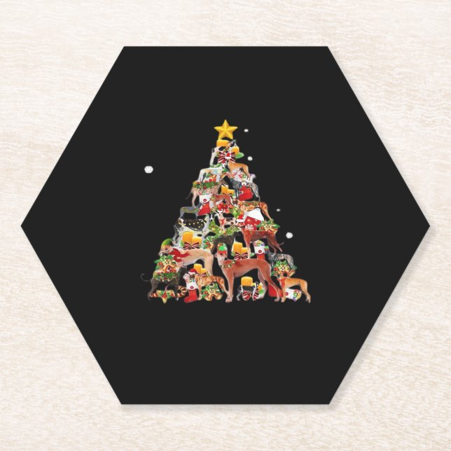 Dessous-de-verre En Papier Greyhound Arbre de Noël Lumières Drôle Chien Xmas  (Devant)