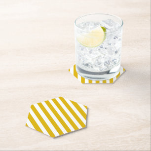 Dessous-de-verre En Papier Grilles verticales jaunes et blanches de moutarde