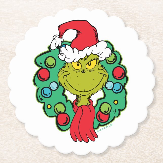 Dessous-de-verre En Papier Grinch | Couronne de Noël (Devant)