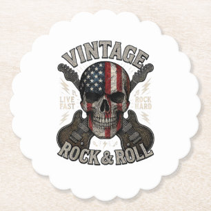 Dessous-de-verre En Papier Guitare Drapeau Américain Crâne Rock Vintage Rock 