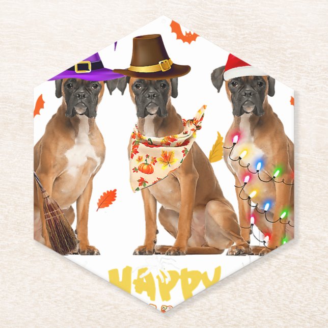 Dessous-de-verre En Papier Halloween Boxer Chien Animaux Puppy Lover Propriét (Devant)
