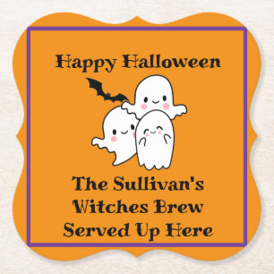 Dessous-de-verre En Papier Halloween Brew Booze Personnaliser Ghost Bat Orang