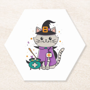 Dessous-de-verre En Papier Halloween Feline Hero One Spooky Nurse Cat