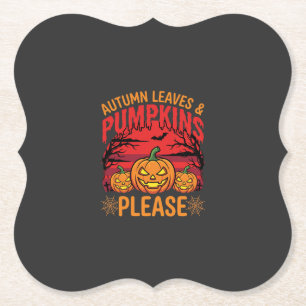 Dessous-de-verre En Papier Halloween Feuilles d'Automne et Citrouilles S'il V