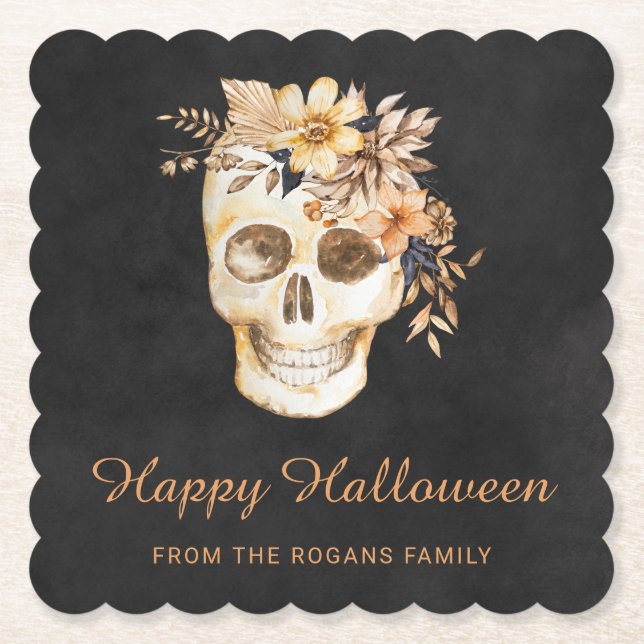 Dessous-de-verre En Papier Halloween floral rustique (Devant)