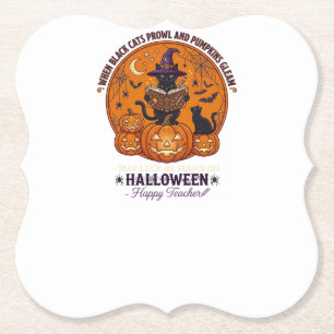 Dessous-de-verre En Papier Halloween Joyeux Professeur Chapeau de Sorcière Ch