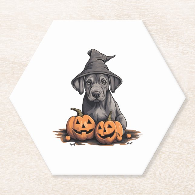 Dessous-de-verre En Papier Halloween sorcière Casquette chien Citrouille Grea (Devant)