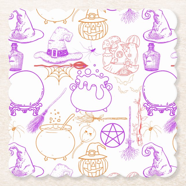 Dessous-de-verre En Papier Halloween Witchcraft Motif Neon 01 (Devant)
