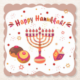Dessous-de-verre En Papier Hanukkiah Hanukkah joyeux Ménorah juive vintage