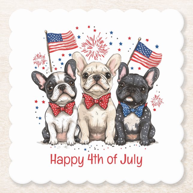Dessous-de-verre En Papier Happy 4 juillet Bulldogs français (Devant)