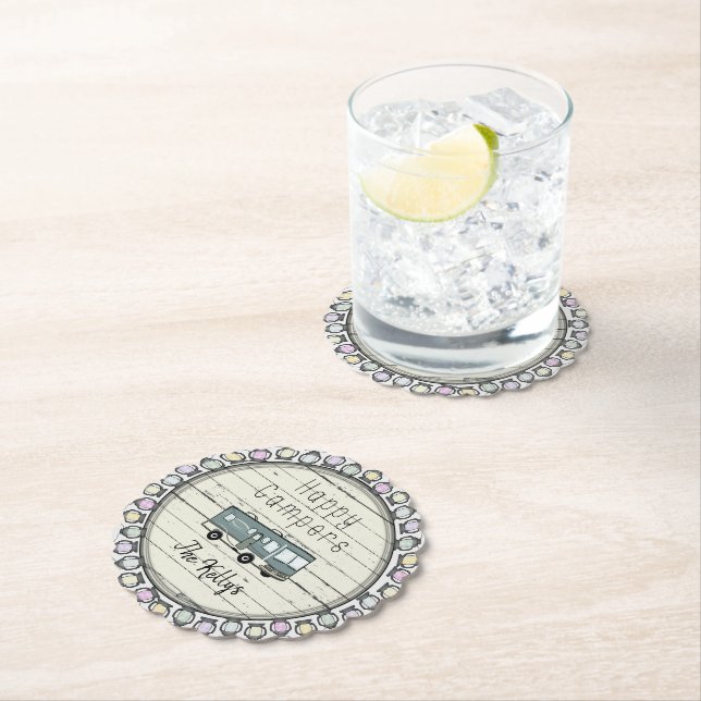 Dessous-de-verre En Papier Happy Campers RV personnalisé (En situation)