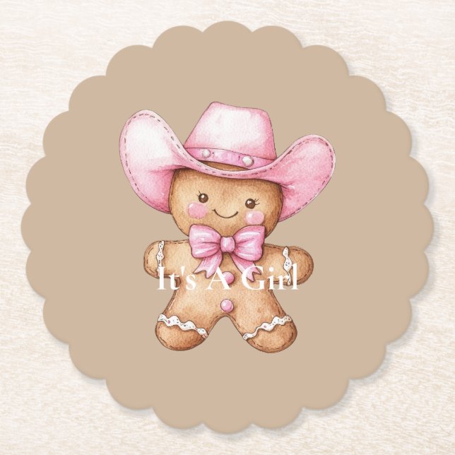 Dessous-de-verre En Papier Happy Gingerbread Baby shower Cowgirl (Devant)