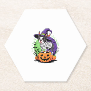 Dessous-de-verre En Papier Happy Halloween avec Boston Terrier Mummy & Witch