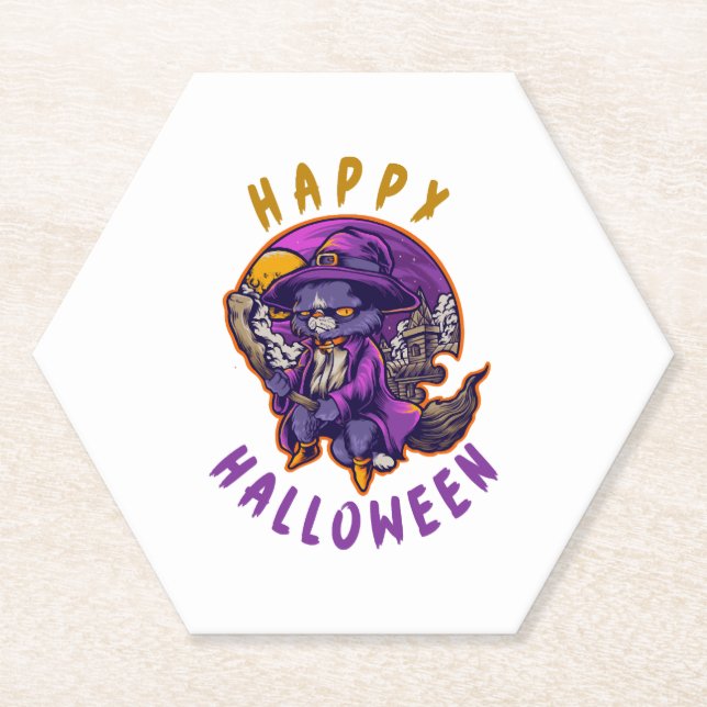 Dessous-de-verre En Papier Happy Halloween Chat sorcier Halloween