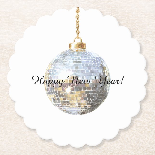 Dessous-de-verre En Papier Happy New Year Silver Ball (Devant)