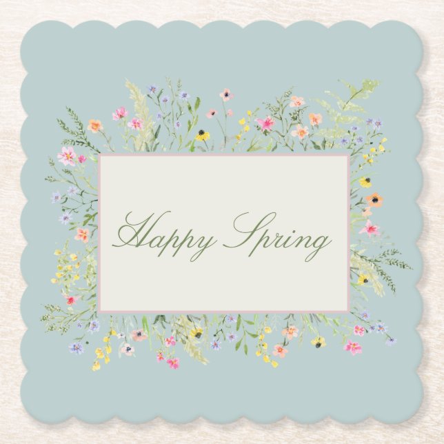 Dessous-de-verre En Papier Happy Spring Watercolor Wildflower  (Devant)