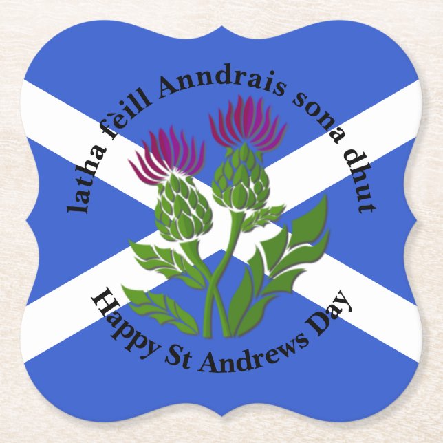 Dessous-de-verre En Papier Happy St Andrews Jour Drapeau Support de chardon (Devant)