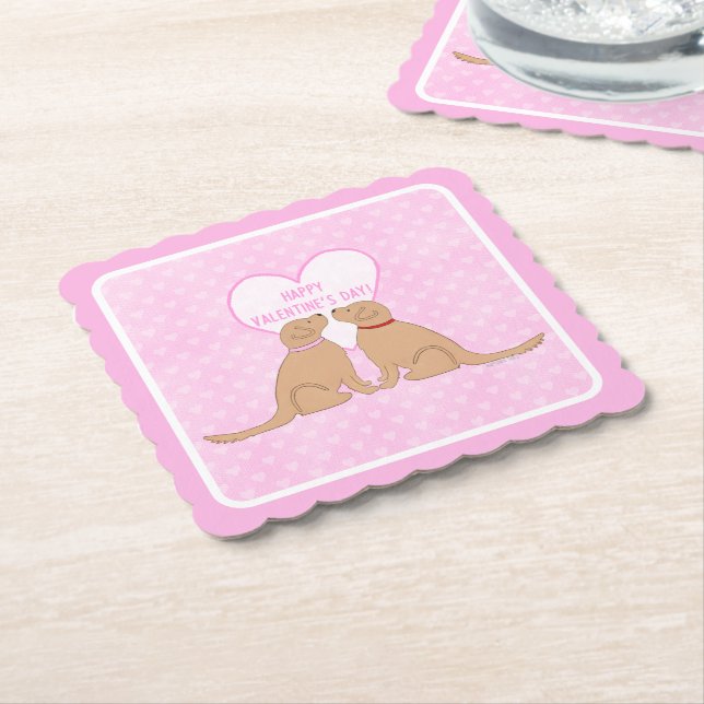 Dessous-de-verre En Papier Happy Valentine’s Day Golden Dogs Flat Card (Incliné)