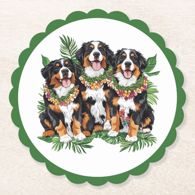 Dessous-de-verre En Papier Hawaiian Bernese Mountain Dogs Flower Lei (Devant)