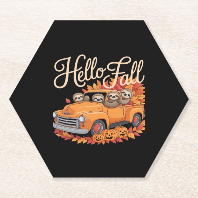 Dessous-de-verre En Papier Hello Fall Funny Sloth Halloween pumkin Classic T- (Devant)