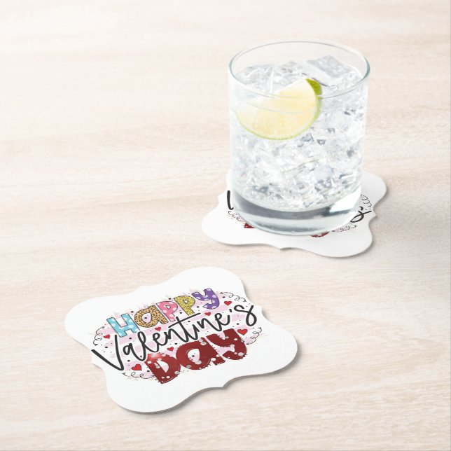 Dessous-de-verre En Papier Heureuse Sainte-Valentin moderne (En situation)