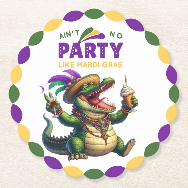 Dessous-de-verre En Papier Heureux Mardi Gras Alligator (Devant)