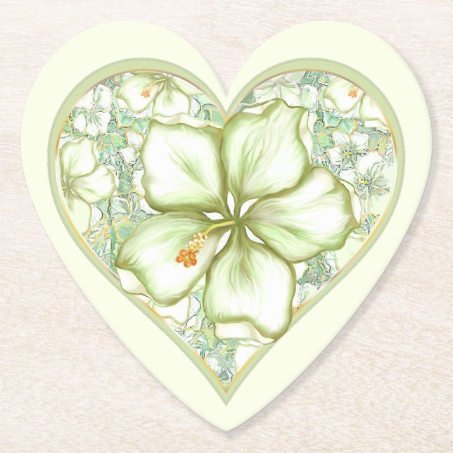 Dessous-de-verre En Papier Hibiscus & dentelle BLANC (Devant)