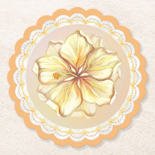 Dessous-de-verre En Papier Hibiscus & dentelle JAUNE