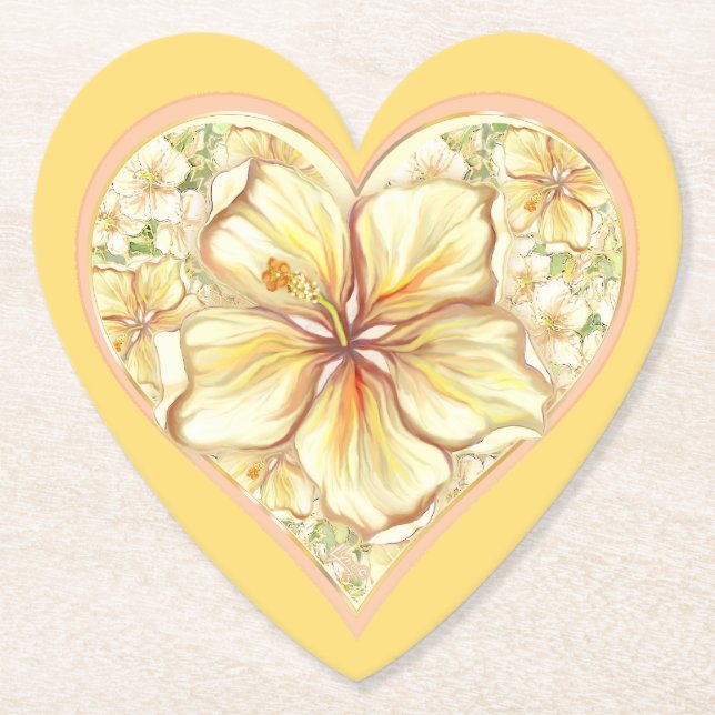 Dessous-de-verre En Papier Hibiscus & dentelle JAUNE (Devant)